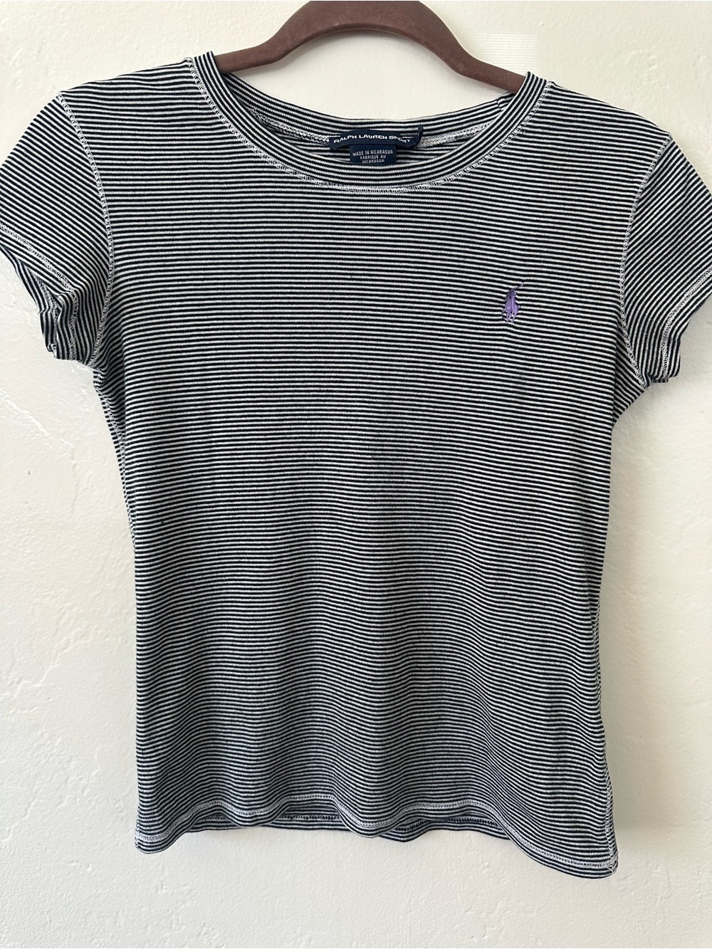 Ralph Lauren Sport Striped Baby Tee Embroidered Purple Pony S